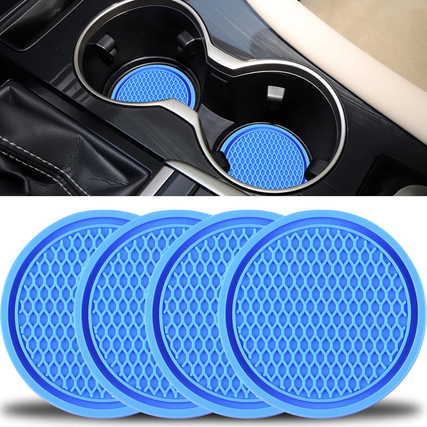 Car Cup Coaster, 2PCS Universal Non-Slip Cup Holders Embedded in Ornaments Coaster, Car Interior Accessories, Blue