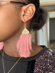 Earrings pink dangly furry