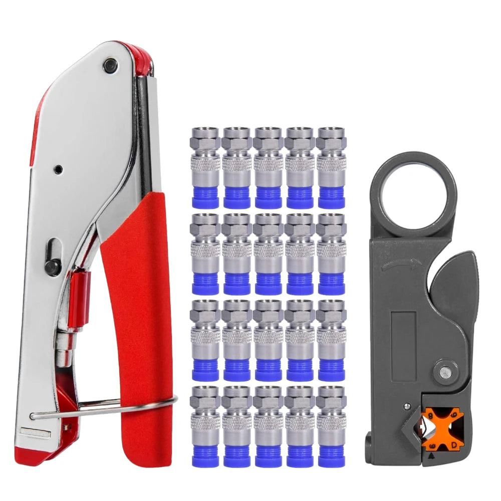 Coax Cable Crimper, Coaxial Compression Tool Kit Wire Stripper with F RG6 RG59 Connectors (Updated Module)