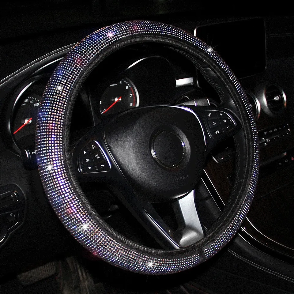 Steering Wheel Cover for Women Men Bling Bling Crystal Diamond Sparkling Car SUV Wheel Protector Universal Fit 15 Inch (Black with Black Diamond, Standard Size New universal steering cover for cars