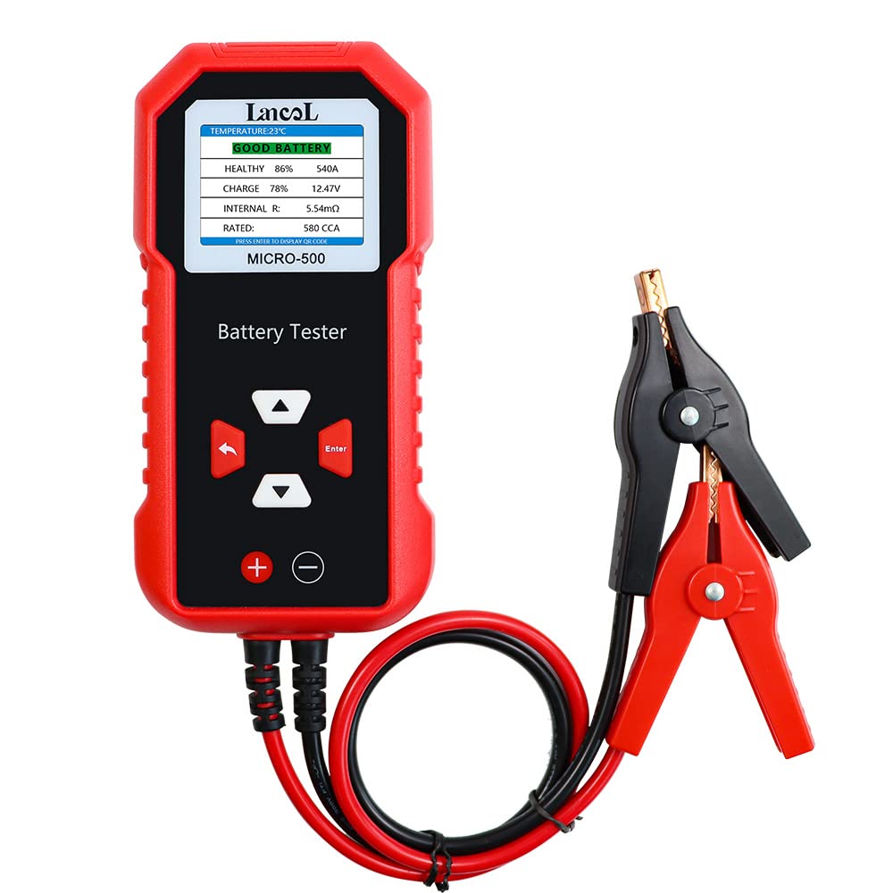 Lancol Micro 500 Car Battery Tester, 12V Lithium Battery Test 40-3000 CCA Cranking System Test Digital Lead Acid Battery Analyzer Automotive Alternator Tester LED Display