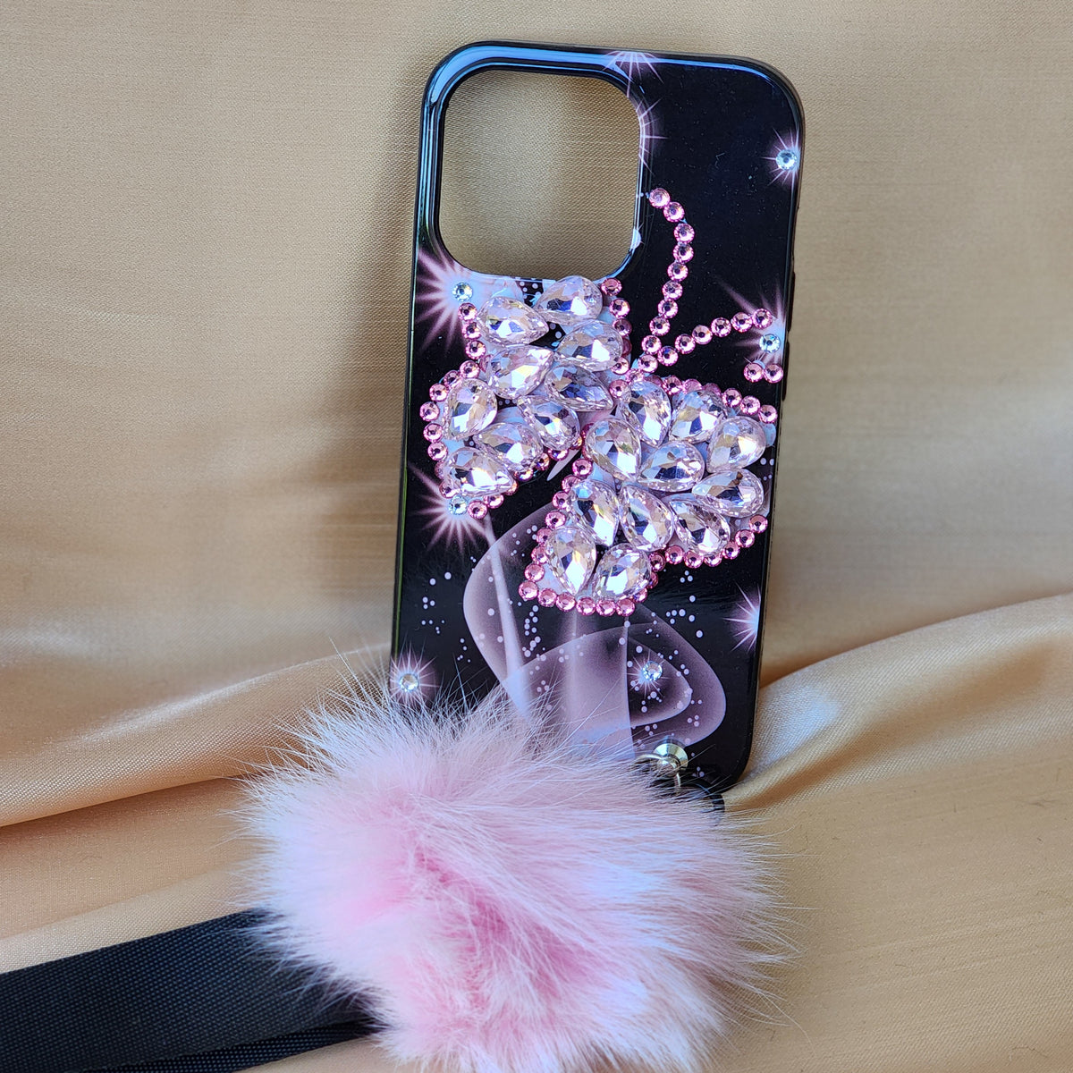 IPhone 14 pro phone case with fur glitter butterfly case