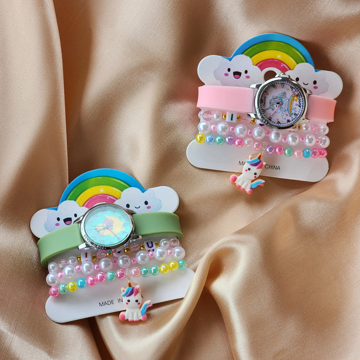 Girls kids watch and bracelet colored unicorn rainbow design