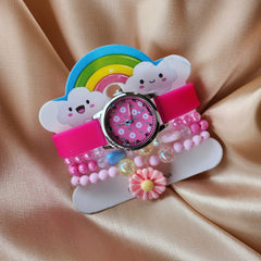 Girls kids watch and bracelet colored unicorn rainbow design