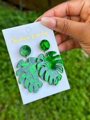 Earring green leaf earrings