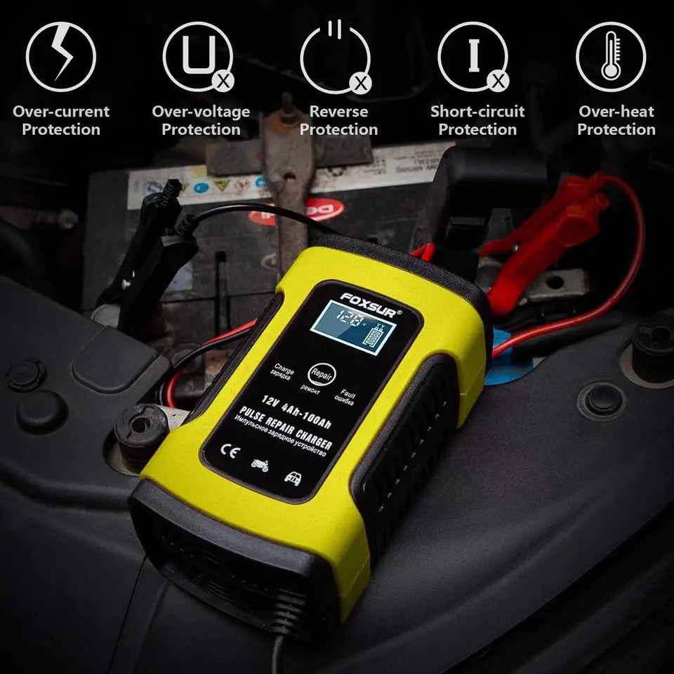12V 5A Motorcycle Car Battery Charger Maintainer Desulfator Smart Battery Charger, Pulse Repair Charger LCD Display