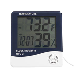 Temperature Humidity Meter,LCD Electronic Digital Outdoor/Indoor Thermometer Hygrometer with Clock Time Humidity Monitor for Home,Bedroom,Pet,Reptile,Plant,Greenhouse,Basement,Guitar (HTC-2)