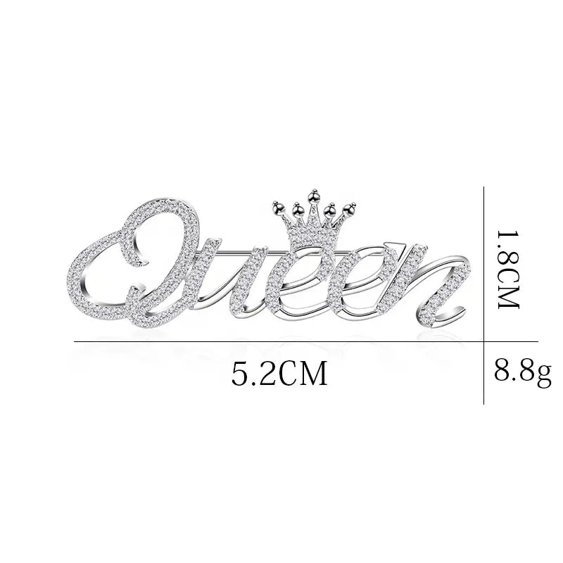 Queen Crown Brooch Pins Shiny Crystal Crown Brooch Pin Rhinestone Queen Letter Brooches Pin Fashion Elegant Crown Shape Princess Brooches Dress Sweater Coat Lapel Pin Accessories