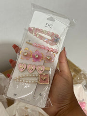 Hair clip set pink love