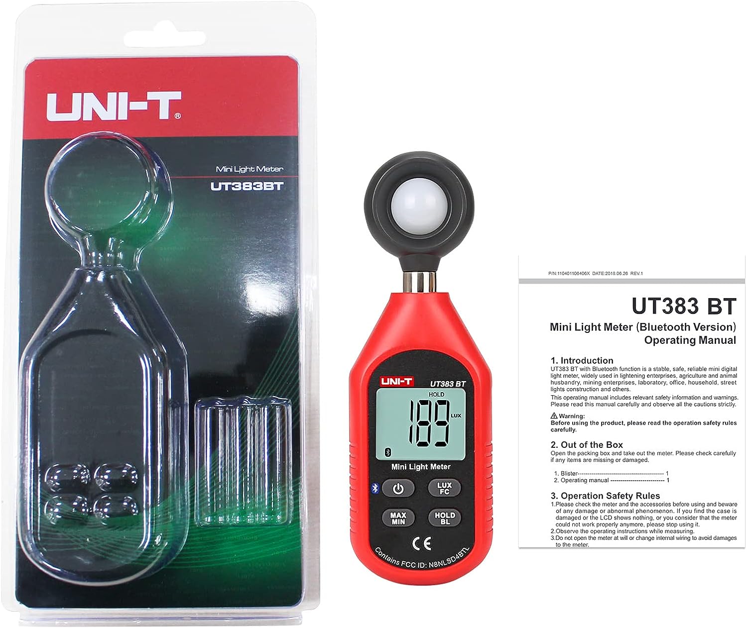 UNI-T Light Meter UT383BT Lux Meter Lumens Digital Illuminance Meter 0~199900 Lux (0~18500 FC) Foot Candles Luxmeter for Film Photography Plants Photometer Lighting Intensity Brightness Measurement