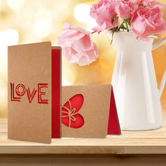 Valentine's Day Gift Cards Greeting Cards, 6 Assorted Kraft Die Cut Designs for Anniversaries Valentine's Day Gift Cards, Envelopes Included,7 x 4 Inches