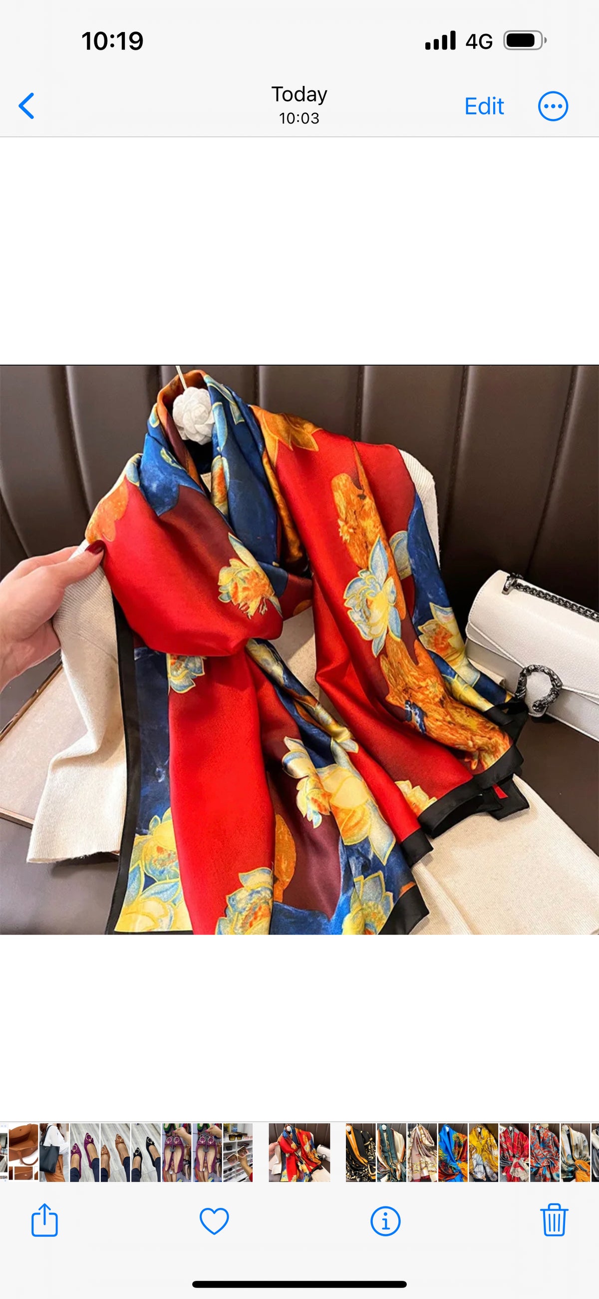 Silk scarf red with flowers