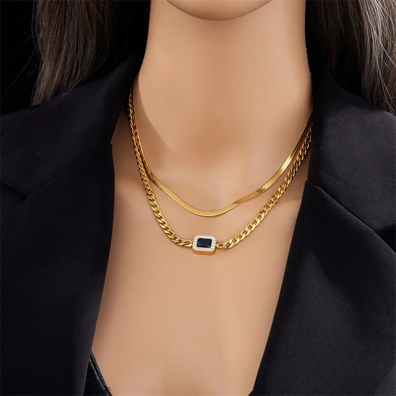 Chain multilayered black pendant Stainless steel Necklace