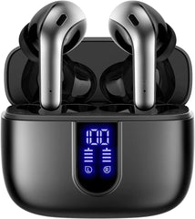 Bluetooth Headphones True Wireless Earbuds 60H Playback LED Power Display Earphones with Wireless Charging Case IPX5 Waterproof in-Ear Earbuds with Mic for TV Smart Phone Laptop Computer Sports