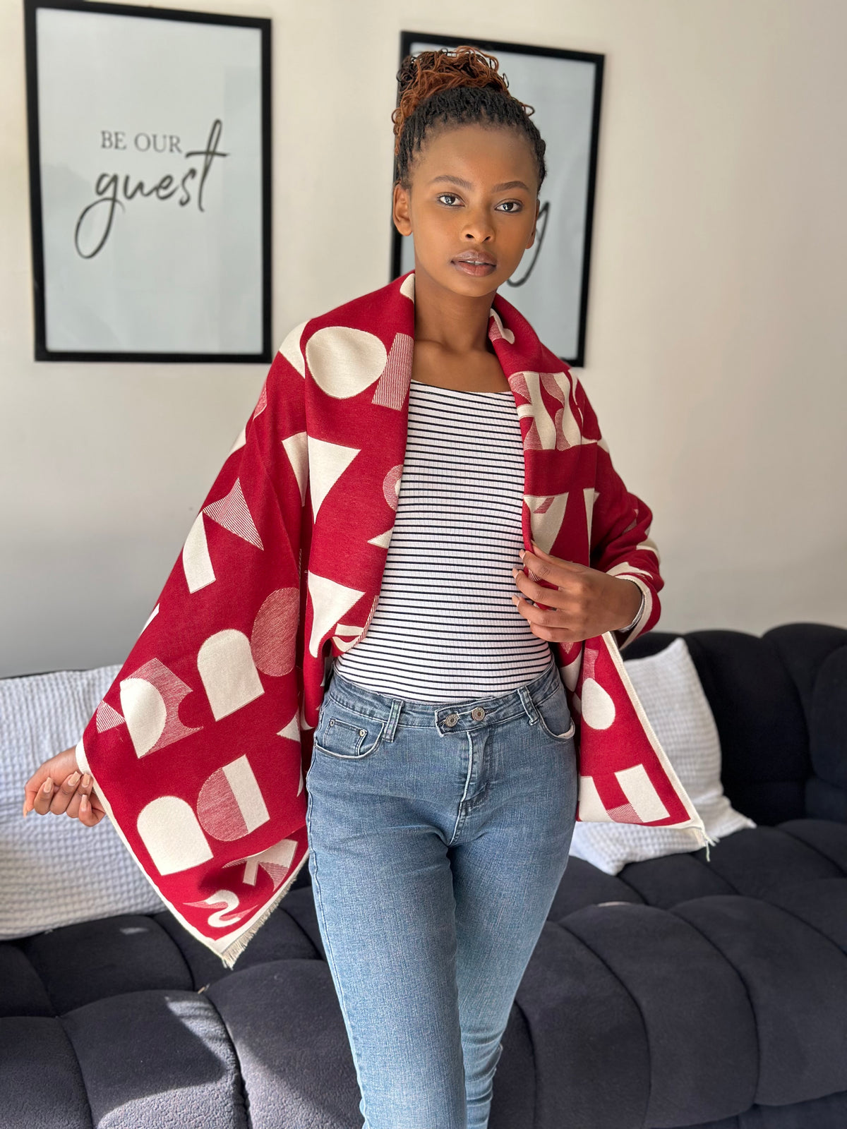 Cashmere scarf maroon red print