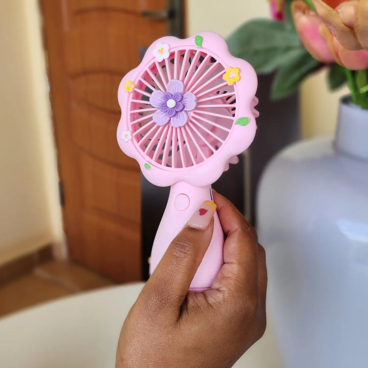 Flower handheld fan, mini fans  Portable Handheld Mini Fan, USB Rechargeable Personal Fan, Battery Operated Small Eyelash Fan with 3 Speeds for Boys/Girls/kids/Travel/Camping/Outdoor