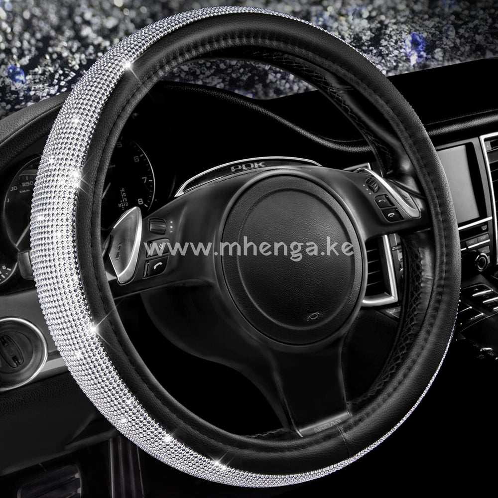 Bling Diamond Leather Steering Wheel Cover With Sparkly Crystal Glitter Rhinestones Universal Fit
