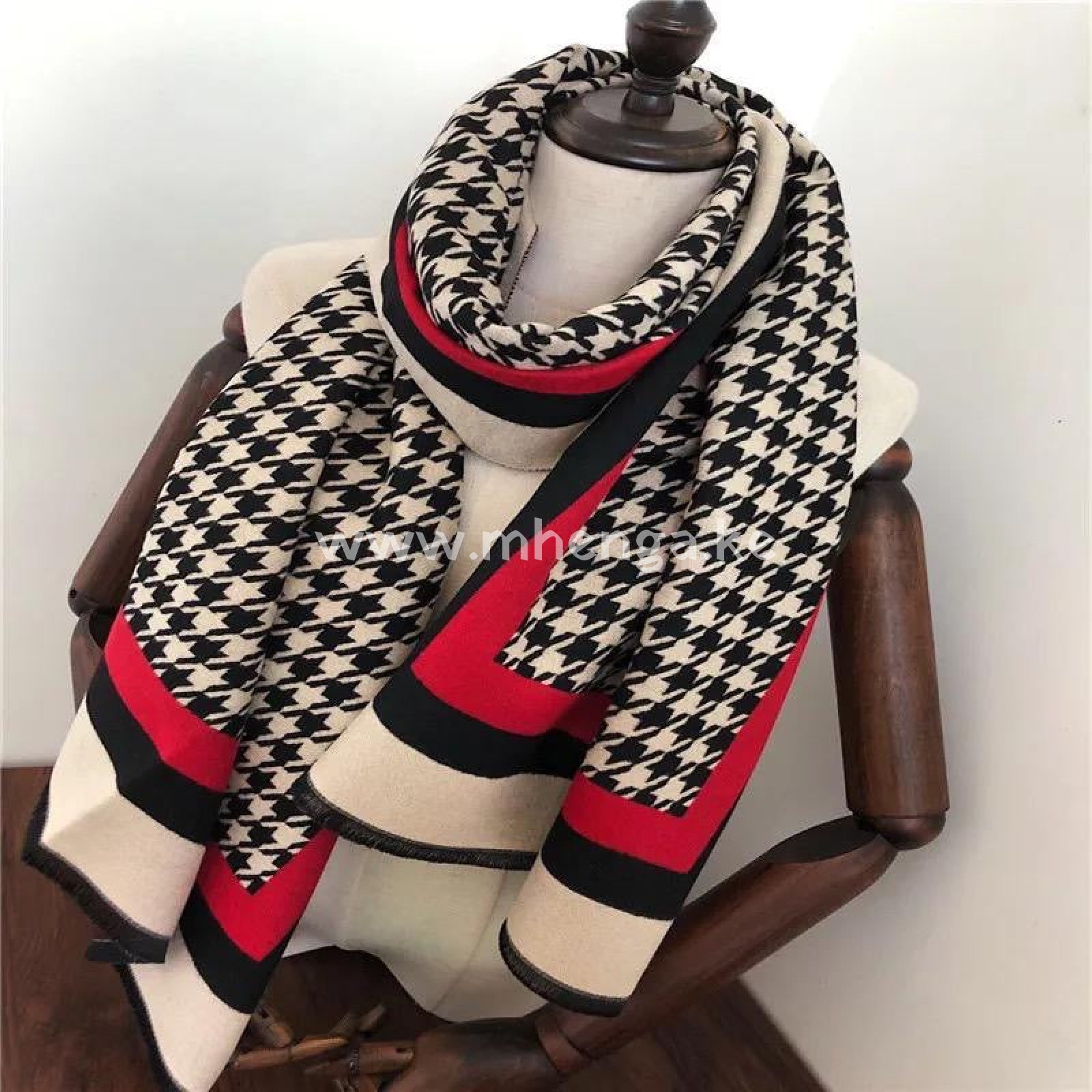 Cashmere Scarf Black White And Red