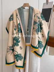 Cashmere Scarf Green Flowers