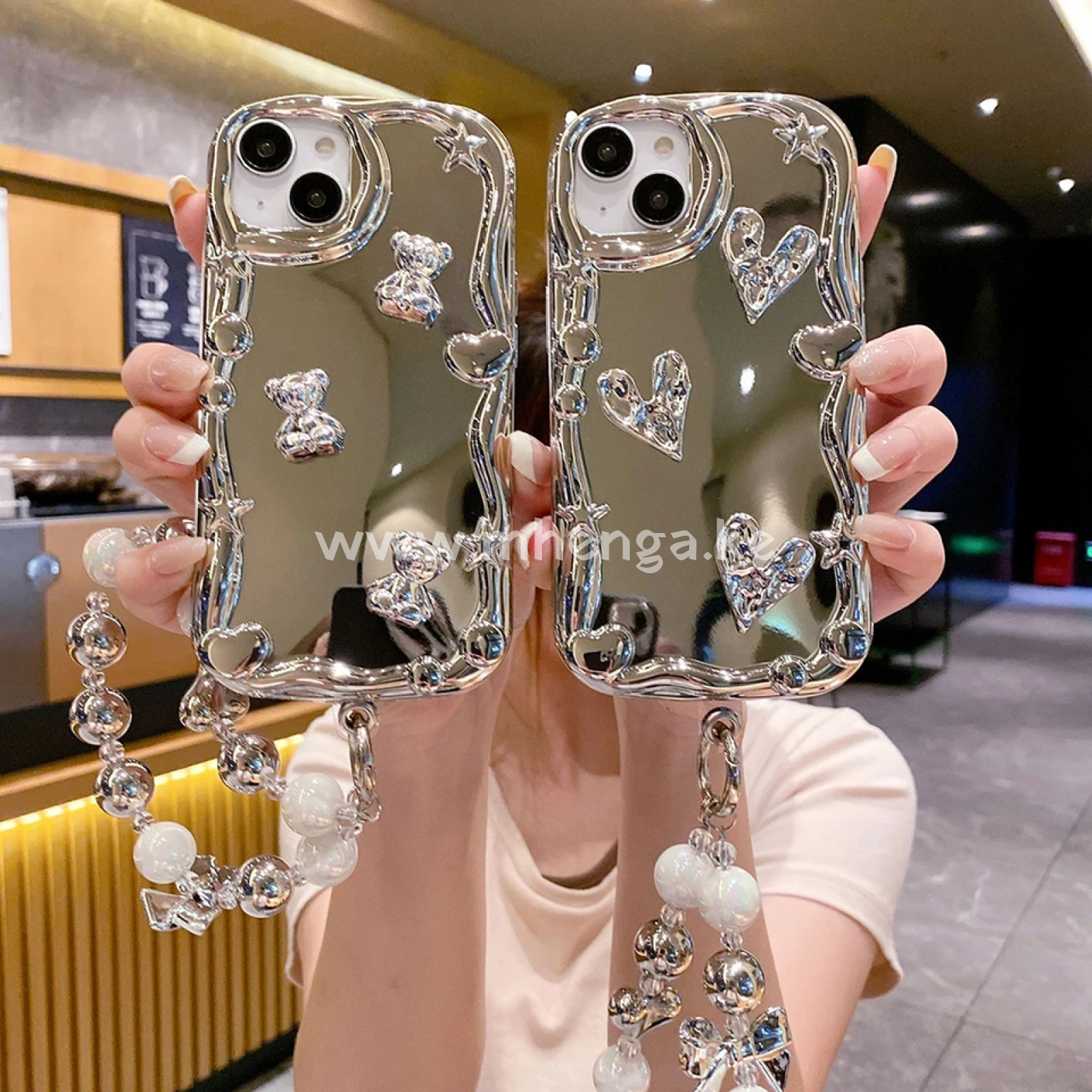 Compatible With Iphone 14 Pro Case Cute Electro Plated 3D Bear Glossy Full Body Protection Soft