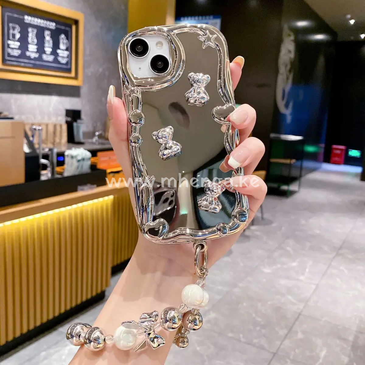 Compatible With Iphone 14 Pro Max Case Cute Electro Plated 3D Bear Glossy Full Body Protection Soft