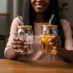 Drinking Glasses With Bamboo Lids And Glass Straw 16Oz Can Shaped Cups Beer Iced Coffee Cute Tea