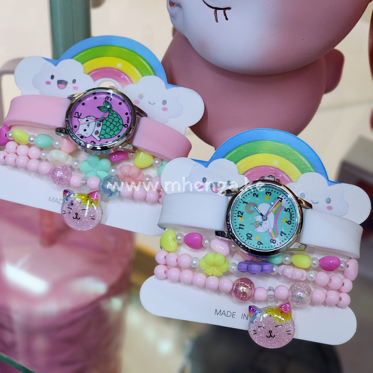 Girls Kids Watch And Bracelet Colored Shiny Cat Cute