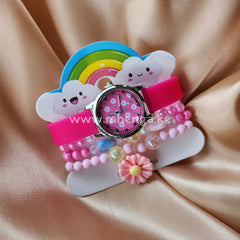 Girls Kids Watch And Bracelet Colored Unicorn Rainbow Design