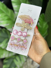 Hair Clip Pink Feather Flowers