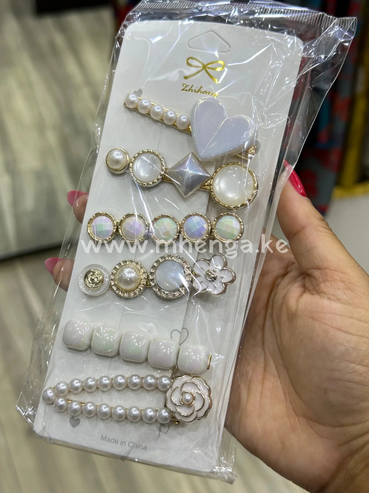 Hair Clip Set White Heart