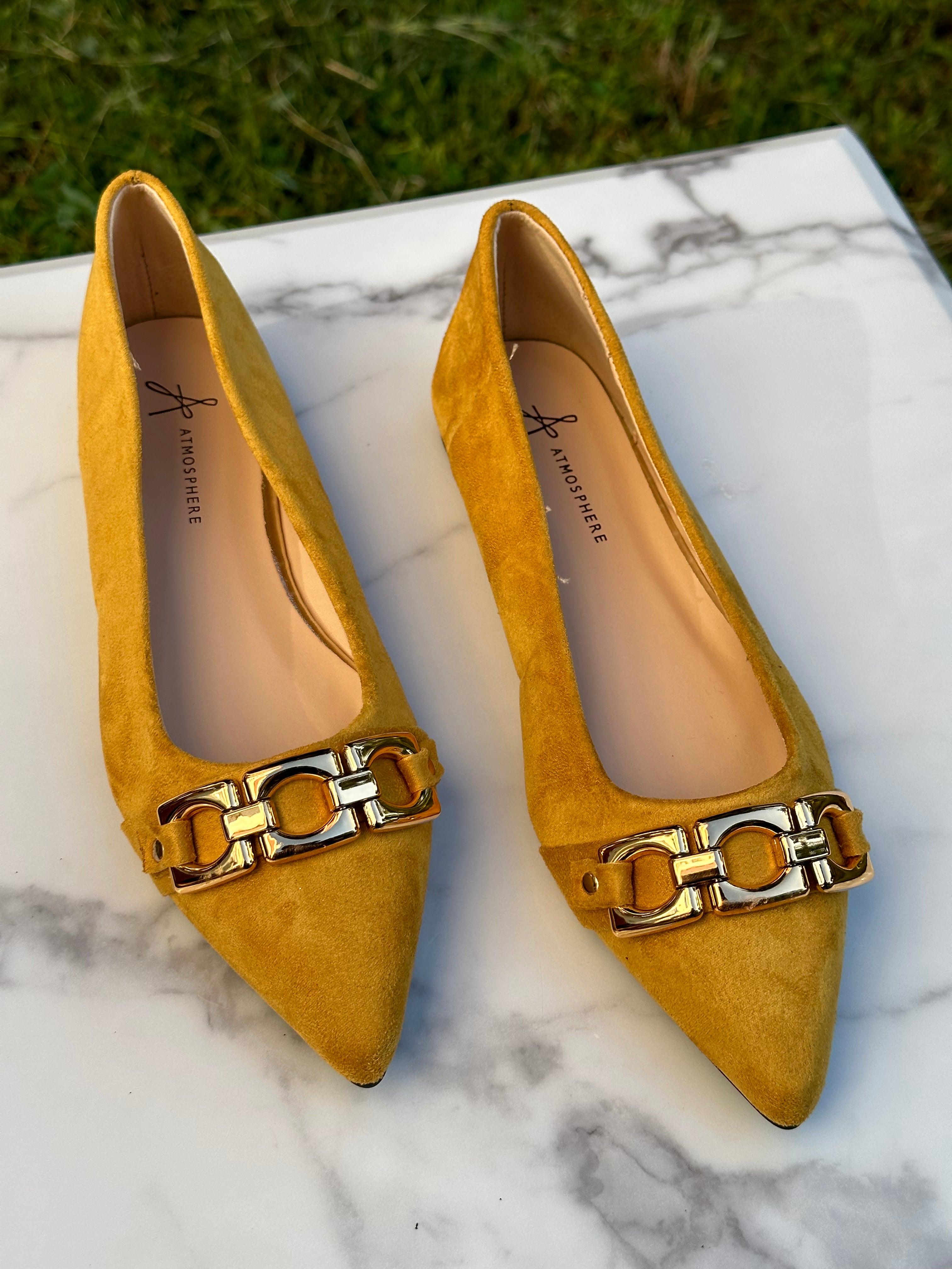 Flats Gold classy Buckle shoe , women shoes