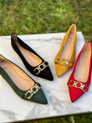 Flats Gold classy Buckle shoe , women shoes