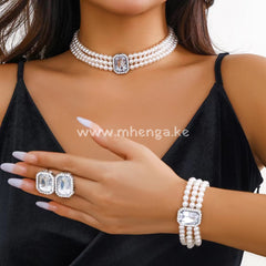 Pearl Sets With Earrings Bracelet And Chocker Chain