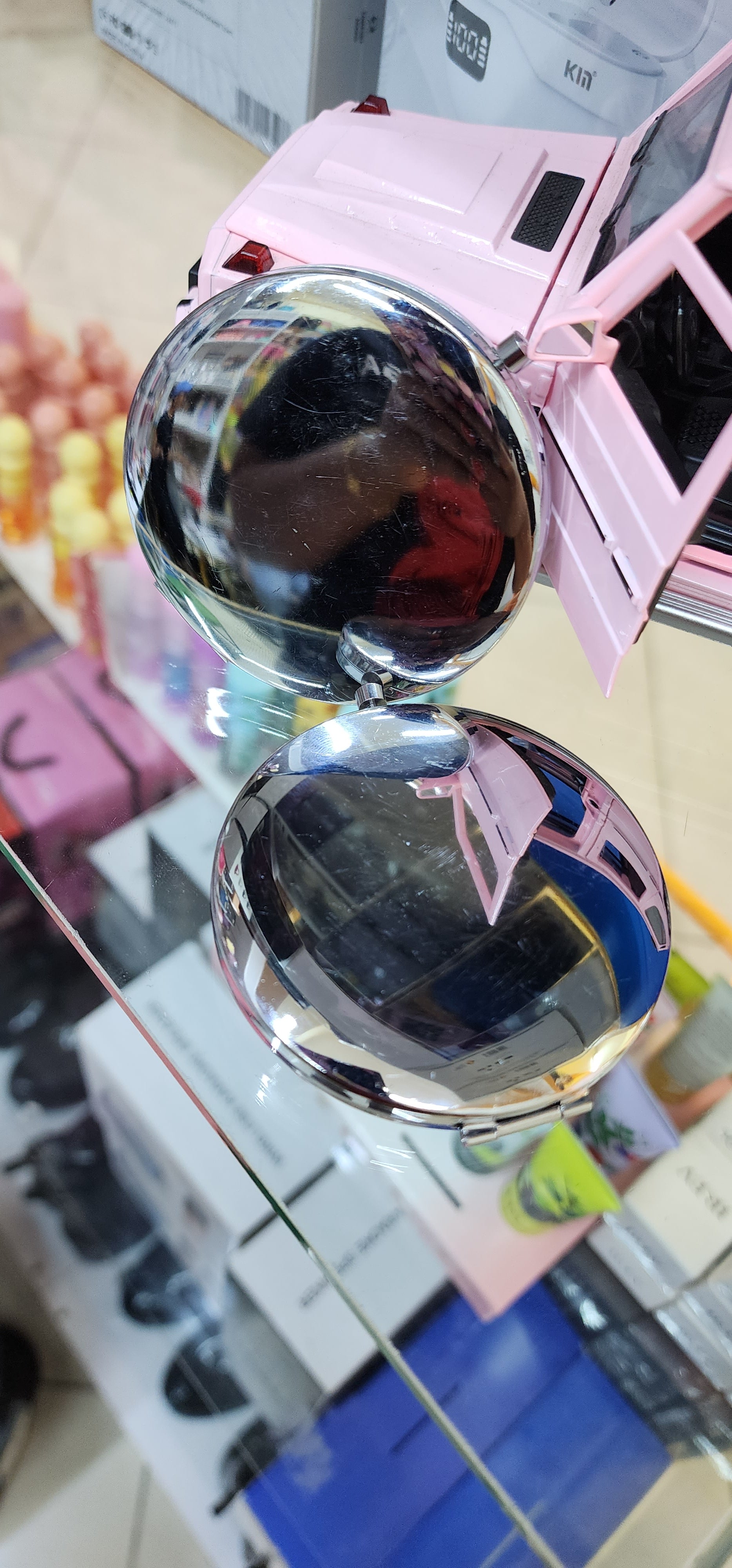 Double-sided mini compact mirror - silver finish