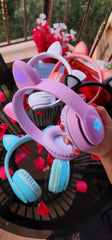 Cat Ear Headphones,Wireless Gaming Headset,Over Ear Headphones Deep Bass LED Light Retractable Foldable Cute Cat Ear Headset with Soft Earmuffs for Girls , Kids and Adults