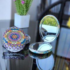 Oval Compact Mirror Round Traveling Portable Pocket Mirror for Girls, Men, and Women Mini Mix Glitter 1X/2X Magnifying Round Metal Pocket Makeup Mirror, Small Mirror (Multi-Design)