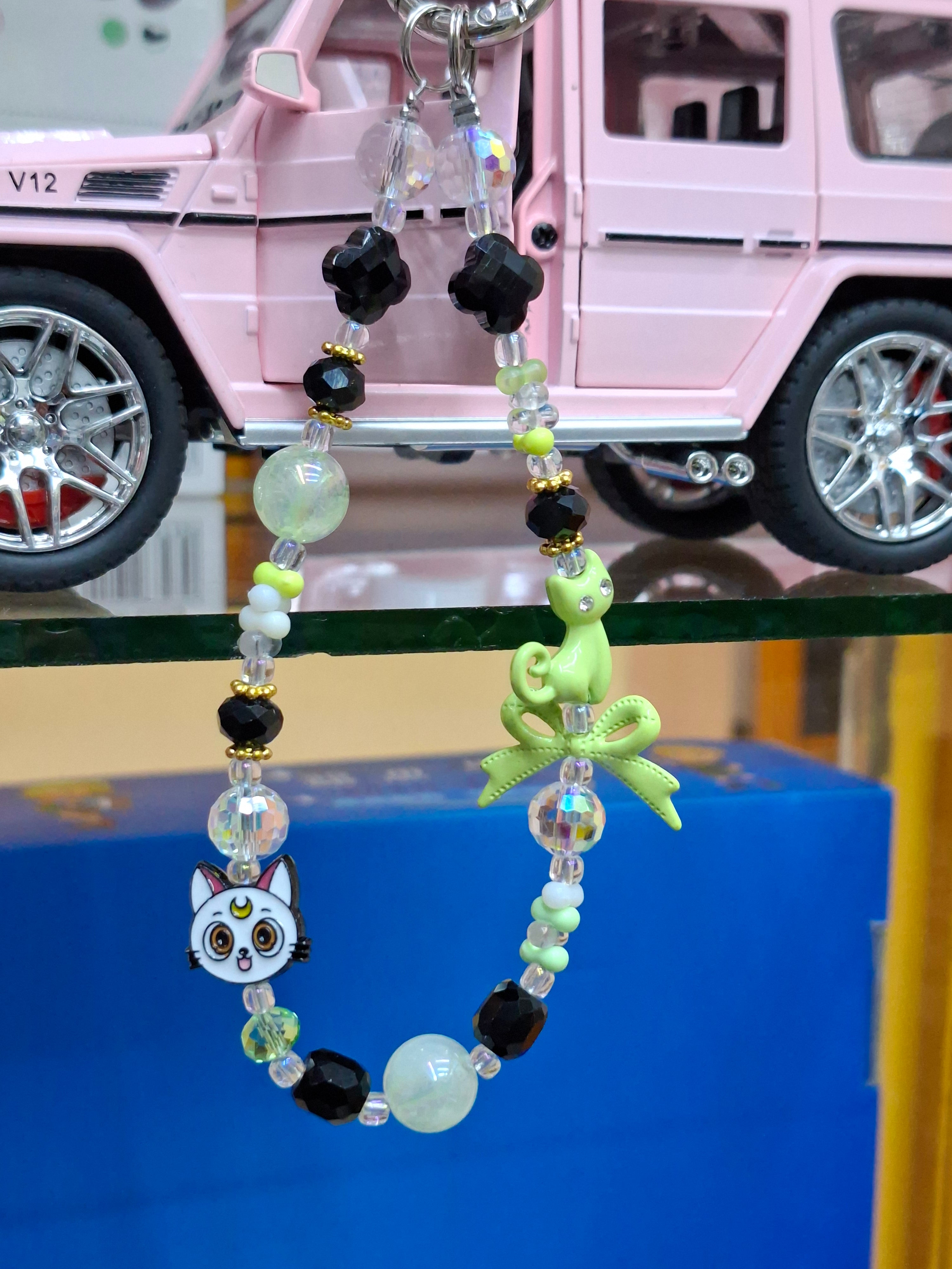 Green bow beaded phone charms