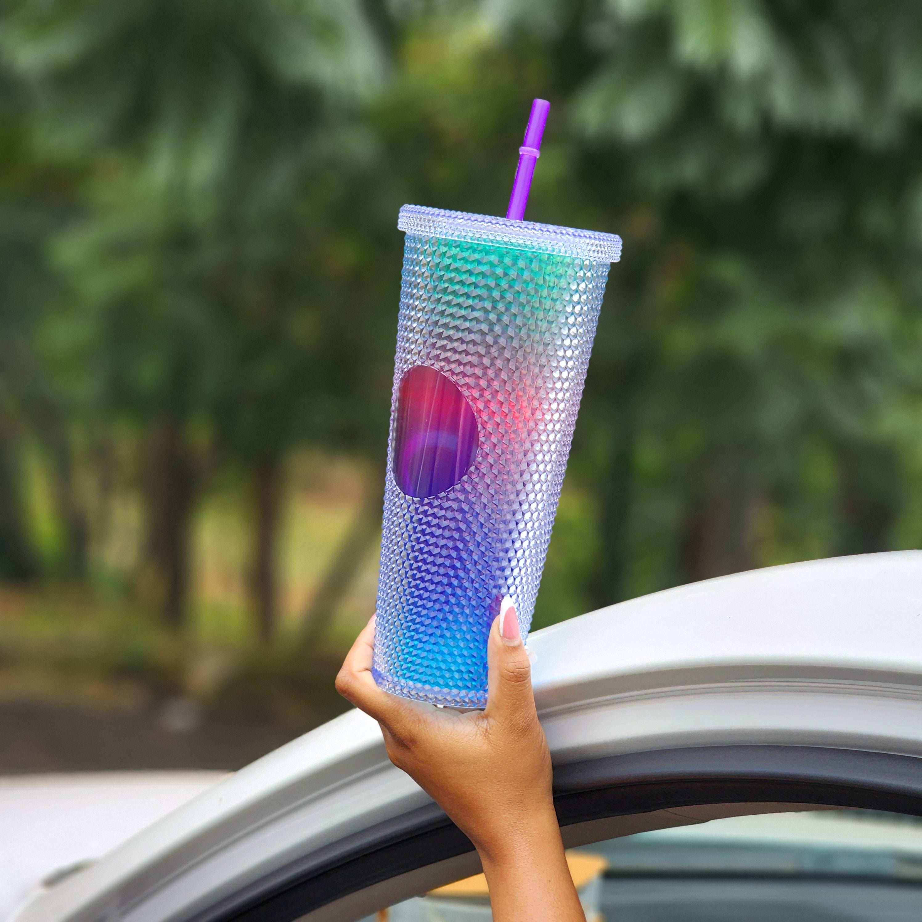 studded tumbler with lid and straw blue,Double Wall Plastic Studded Cup with Lid Leak Proof,BPA-FREE,24 oz insulated tumbler with lid and straw,Cold Tumbler,Tumbler Gifts for Women