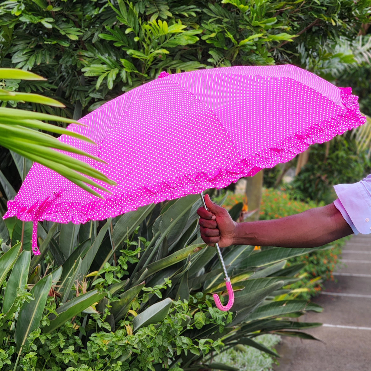 Ladies classic curved handle umbrella small polka dots