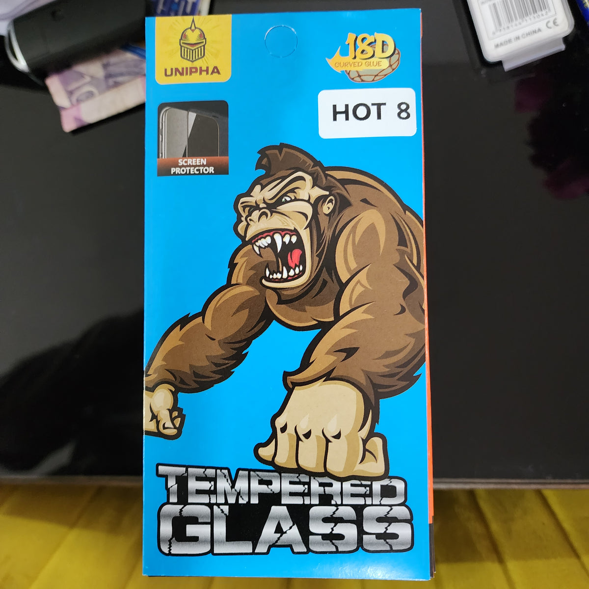 Phone Screen protector Infinix hot 8 tempered glass 18D ring