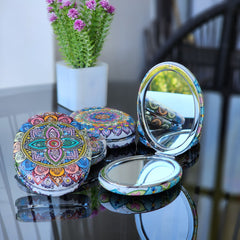 Oval Compact Mirror Round Traveling Portable Pocket Mirror for Girls, Men, and Women Mini Mix Glitter 1X/2X Magnifying Round Metal Pocket Makeup Mirror, Small Mirror (Multi-Design)