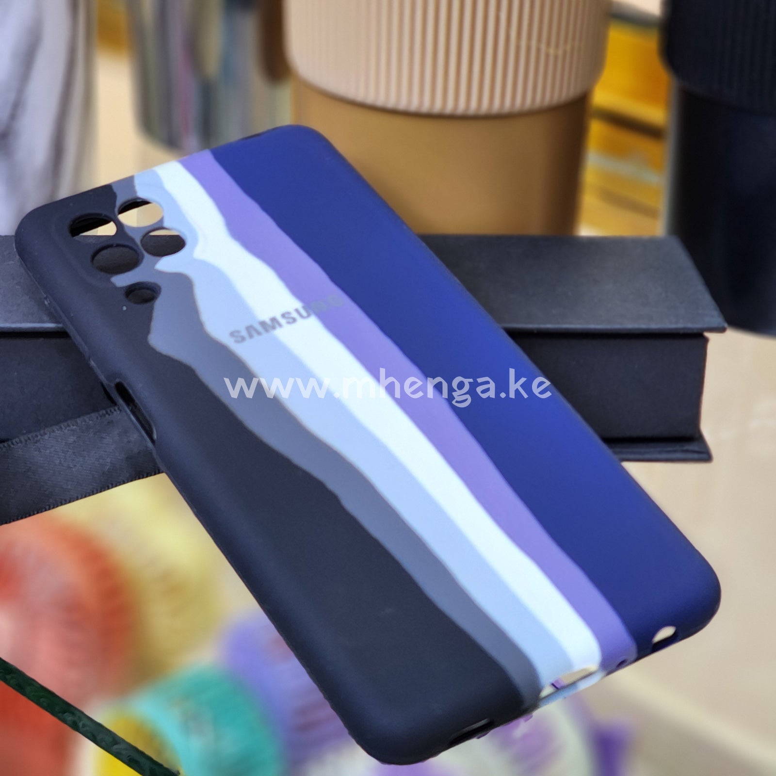 Samsung A22 4G Silicone Cases Multicoloured A 22 Case Rainbow Black-White-Black
