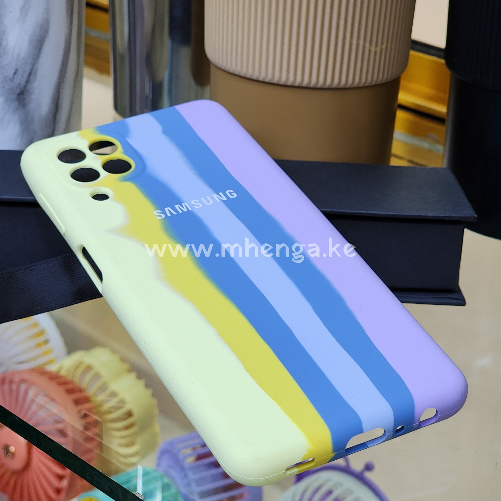 Samsung A22 4G Silicone Cases Multicoloured A 22 Case Rainbow Creame-Blue-Lilac