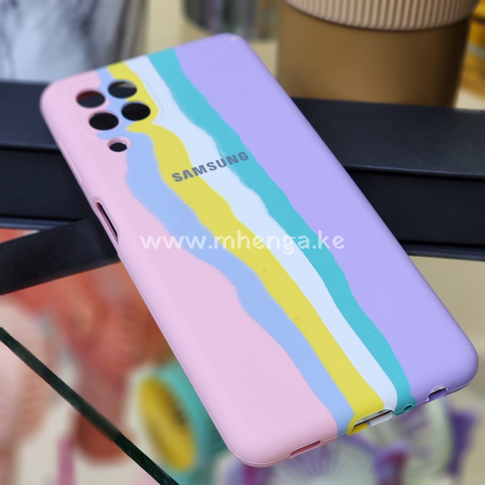 Samsung A22 4G Silicone Cases Multicoloured A 22 Case Rainbow Pink-Yellow-Lilac