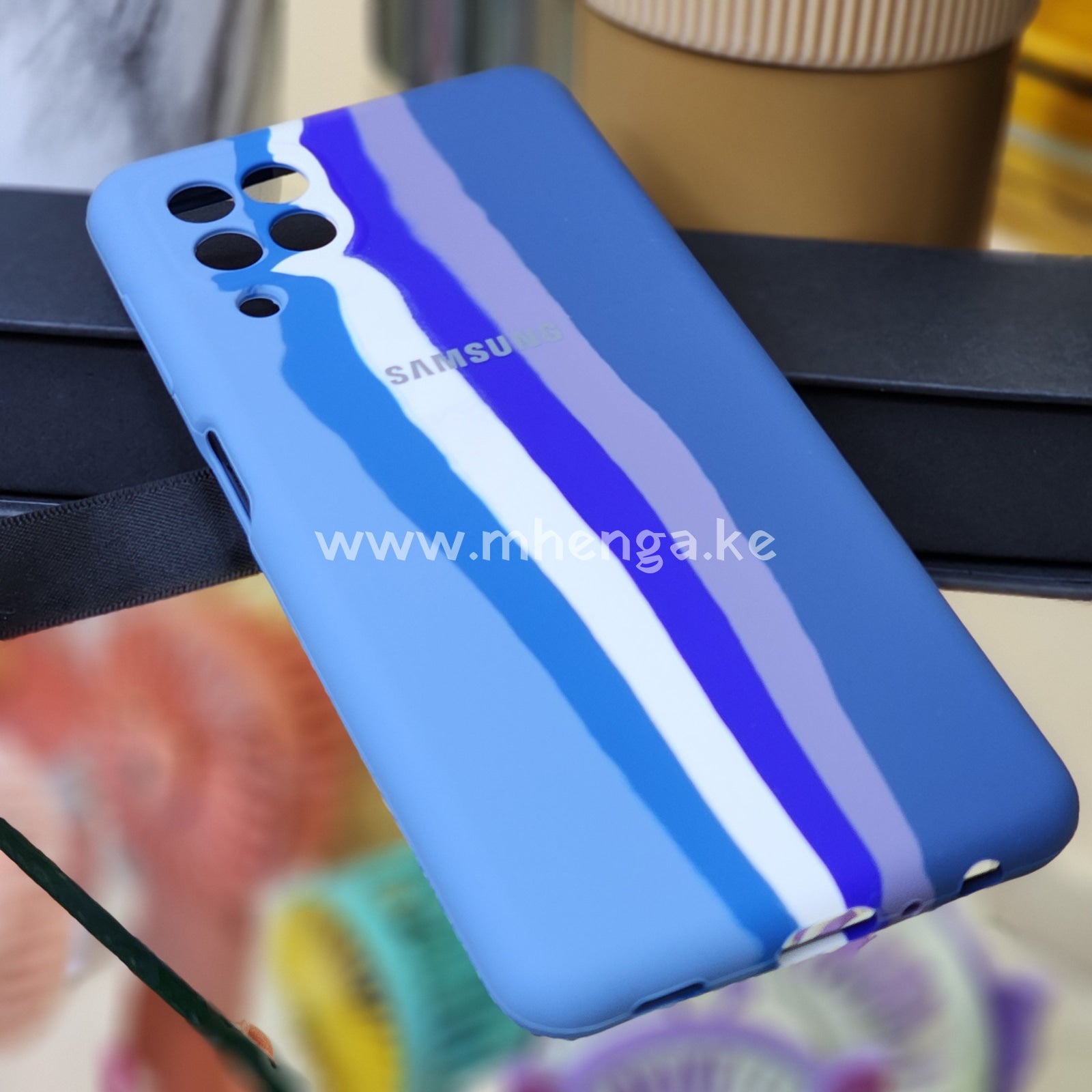Samsung A22 4G Silicone Cases Multicoloured A 22 Case Rainbow Skyblue-White-Blue