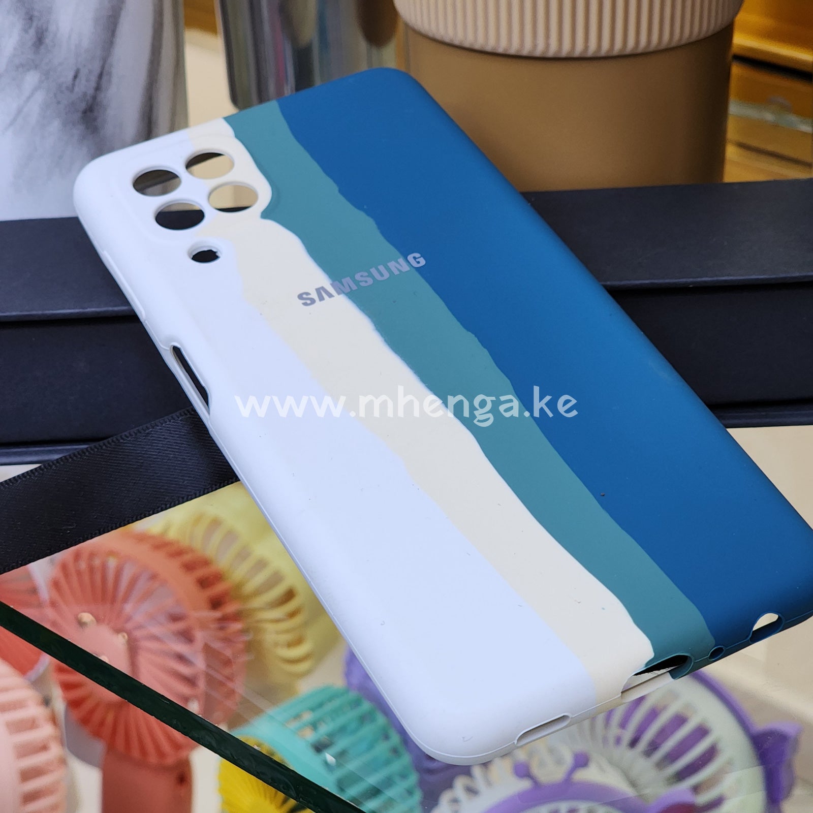 Samsung A22 4G Silicone Cases Multicoloured A 22 Case Rainbow White-Creame-Green