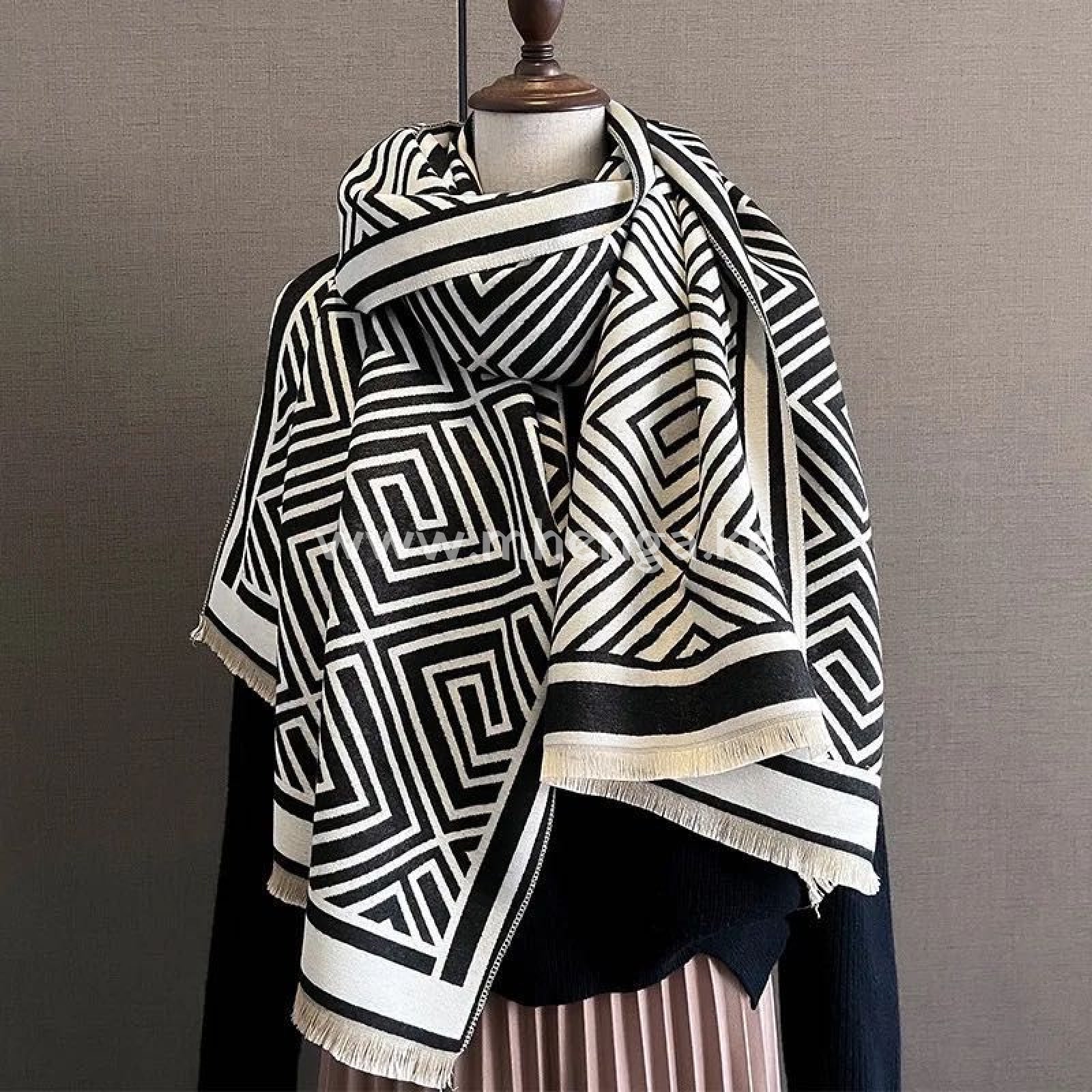 Scarf Cashmere Scarf Black And White Print