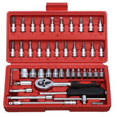 46PCS 1/4 inch Drive Socket Set,Metric Ratchet Wrench Set with 4-14mm CR-V Sockets,S2 Bits,Extension Bars,Mechanic Tool Kits for Household Auto Repair