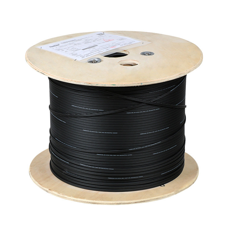 FTTH Outdoor Optical Fiber Drop Cable,G657A1,1 Core Single Mode,LSZH Black Jacket,1 Steel Wire+2 FRP Strength Member,500 Meters/Roll