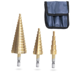 3 Pcs Cone Drill Bits for Metal Wood Plastic High Speed Steel Titanium Coated Metric Step Drill Bit Set (4-12mm, 4-20mm, 4-32mm)